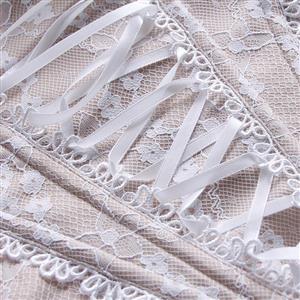 White Lace Corset Bustier with Front Lace-up & Adjustable Straps N23929
