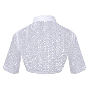 White Lace Cropped Cardigan with Button-Front Closure & Floral Pattern, Elegant Short Bolero for Women N23912