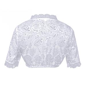 White Floral Lace High Neck Cropped Bolero with Front Tie Bow N23914