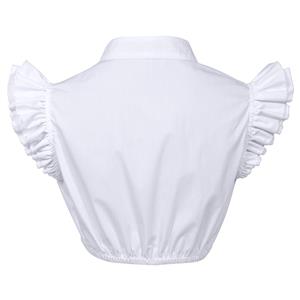 White Ruffled Collar Shrug with Elbow Sleeves and Button Front N23915