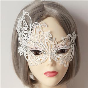Elegant White Lace Gems Half Mask MS12939