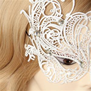 Elegant White Lace Gems Half Mask MS12939