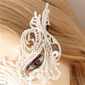 Elegant White Lace Gems Half Mask MS12939