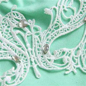 Elegant White Lace Gems Half Mask MS12939