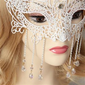 Elegant White Lace rhinestone Chain Half Mask MS12940