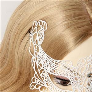 Elegant White Lace rhinestone Chain Half Mask MS12940