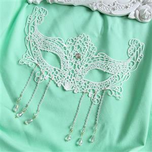 Elegant White Lace rhinestone Chain Half Mask MS12940