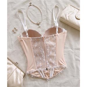 White Lace Sheer Corset Top with Adjustable Straps & Back Zipper Closure  N23962