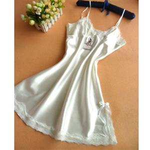 Sexy White Shoulder Strap Lace Babydoll Nightgown Sleepwear Night Dress N16694