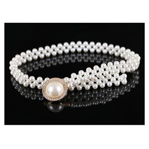 Women's Fashion White Simulated Pearl Skinny Thin Waist Belt N16938