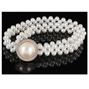 Women's Fashion White Simulated Pearl Skinny Thin Waist Belt N16938