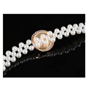 Women's Fashion White Simulated Pearl Skinny Thin Waist Belt N16938