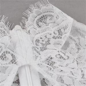 Vintage White Lace Patchwork Half-high Neck High Waist A-line Midi Dress N23010