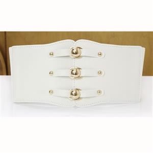 Fashion White Leather Stretch Waistband High Waisted Cincher Corset Belt N14796