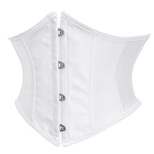Women's White Underbust Corset Waist Cincher with Front Busk and Ribbon Lace-Up N23992