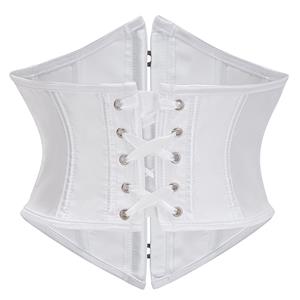 Women's White Underbust Corset Waist Cincher with Front Busk and Ribbon Lace-Up N23992