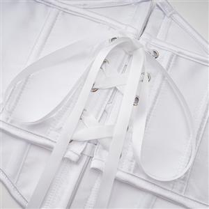 Women's White Underbust Corset Waist Cincher with Front Busk and Ribbon Lace-Up N23992