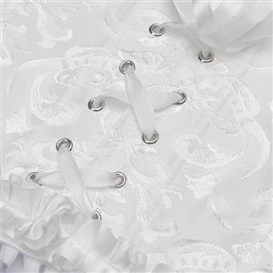 White Lace-Up Dance Bustier Corset with Ruffle Shoulder Straps and Scalloped Hem N237869