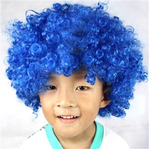 Unisex Blue Wild-curl up Curly Clown Quirky Wig for Adult and Child MS16066
