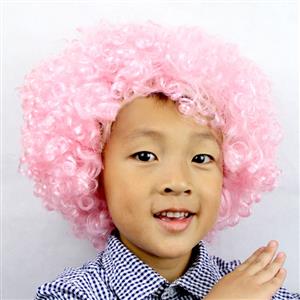 Unisex Pink Wild-curl up Curly Clown Quirky Wig for Adult and Child MS16067