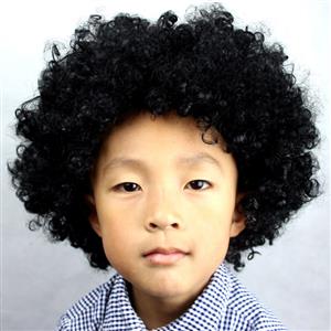 Unisex Black Wild-curl up Curly Clown Quirky Wig for Adult and Child MS16068