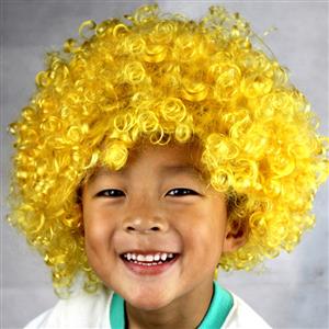 Unisex Yellow Wild-curl up Curly Clown Quirky Wig for Adult and Child MS16070