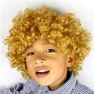 Unisex Yellow ochre Wild-curl up Curly Clown Quirky Wig for Adult and Child MS16076