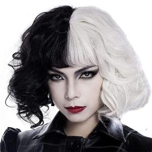 Black and White Witch Kuira Cos Wig Shaking Tape Goods European Beauty Short Roll Full Head Cover Wig MS23418