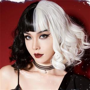 Black and White Witch Kuira Cos Wig Shaking Tape Goods European Beauty Short Roll Full Head Cover Wig MS23418