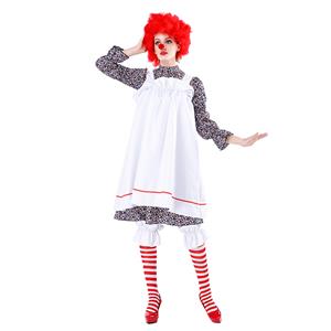 5pcs Women's Crazy Circus Clown Floral Dress With Apron Adult Cosplay Costume N19478