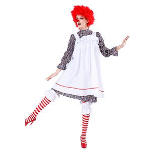 5pcs Women's Crazy Circus Clown Floral Dress With Apron Adult Cosplay Costume N19478