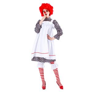 5pcs Women's Crazy Circus Clown Floral Dress With Apron Adult Cosplay Costume N19478