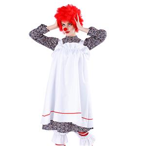 5pcs Women's Crazy Circus Clown Floral Dress With Apron Adult Cosplay Costume N19478
