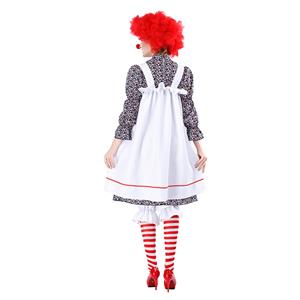 5pcs Women's Crazy Circus Clown Floral Dress With Apron Adult Cosplay Costume N19478