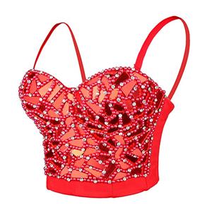 Women's Sexy Red Sequins And Beads B Cup Bustier Bra Clubwear Crop Top N20776