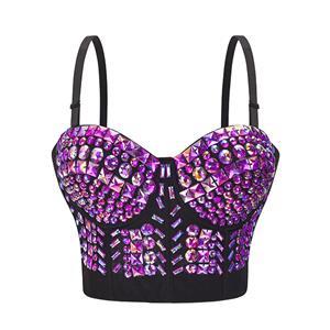 Women's Sexy Spaghetti Strap Purple Rivets Bustier Bra N22370