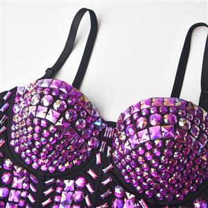 Women's Sexy Spaghetti Strap Purple Rivets Bustier Bra N22370