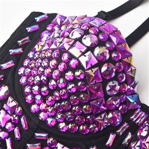 Women's Sexy Spaghetti Strap Purple Rivets Bustier Bra N22370