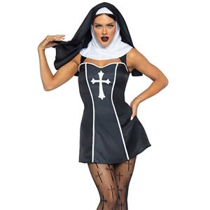 3pcs Sexy Nun Cosplay Mini Dress Adult Halloween Party Theatrical Masquerade Costume N22020