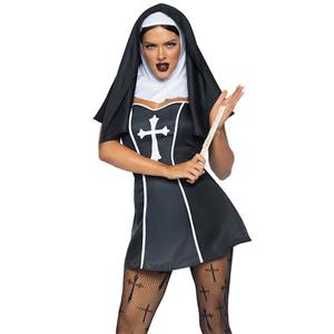 3pcs Sexy Nun Cosplay Mini Dress Adult Halloween Party Theatrical Masquerade Costume N22020