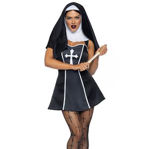 3pcs Sexy Nun Cosplay Mini Dress Adult Halloween Party Theatrical Masquerade Costume N22020