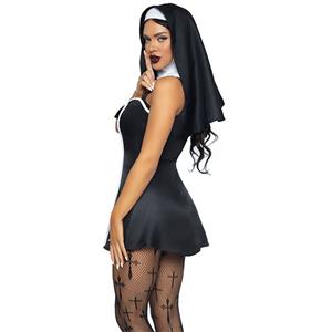 3pcs Sexy Nun Cosplay Mini Dress Adult Halloween Party Theatrical Masquerade Costume N22020