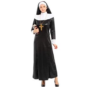 4pcs Sexy Nun Cosplay Long Dress Adult Halloween Party Theatrical Masquerade Costume N22949