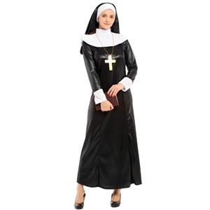 4pcs Sexy Nun Cosplay Long Dress Adult Halloween Party Theatrical Masquerade Costume N22949