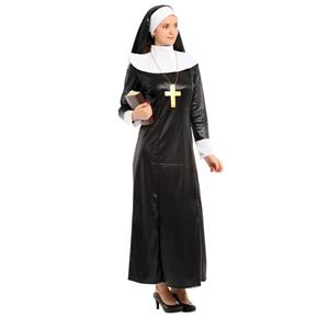 4pcs Sexy Nun Cosplay Long Dress Adult Halloween Party Theatrical Masquerade Costume N22949