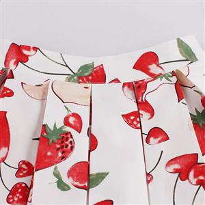 Vintage Apple and Strawberry Print High Waisted Flared Pleated Skirt HG14023