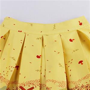 Vintage Autumn Scenery Print High Waisted Flared Pleated Skirt HG14022