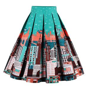 Vintage Cartoon Print High Waisted Flared Pleated Skirt HG12792