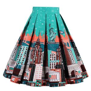 Vintage Cartoon Print High Waisted Flared Pleated Skirt HG12792