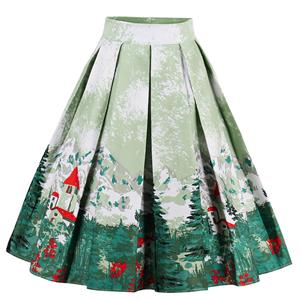 Vintage Cartoon Print High Waisted Flared Pleated Skirt HG12793